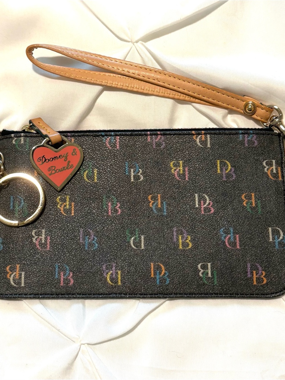 Dooney & Bourke Y2K Signature Monogram Rainbow Wristlet W Heart Charm